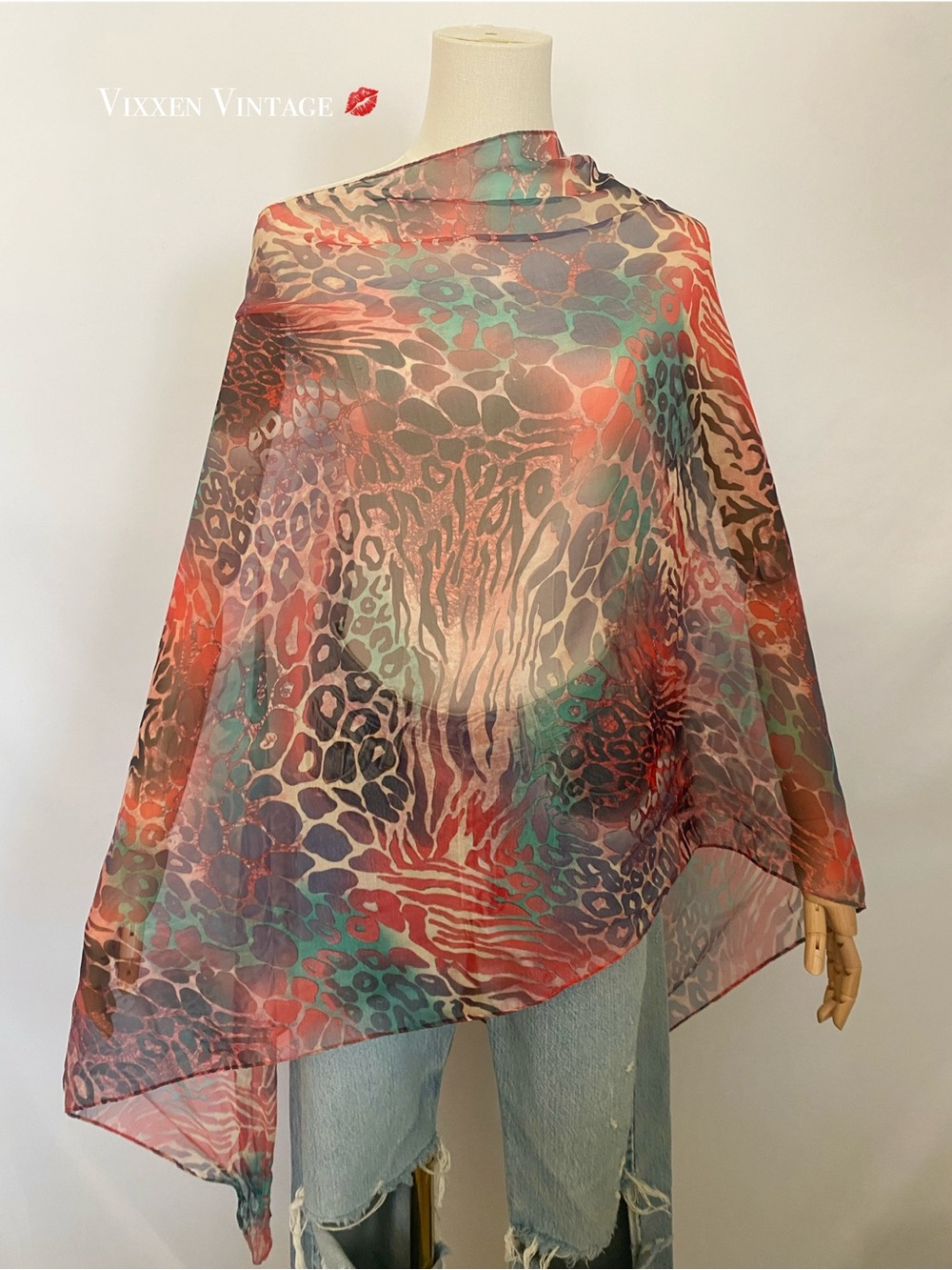 VINTAGE Y2K BKE MULTICOLOR ANIMAL PRINT SHEER FASHION SCARF